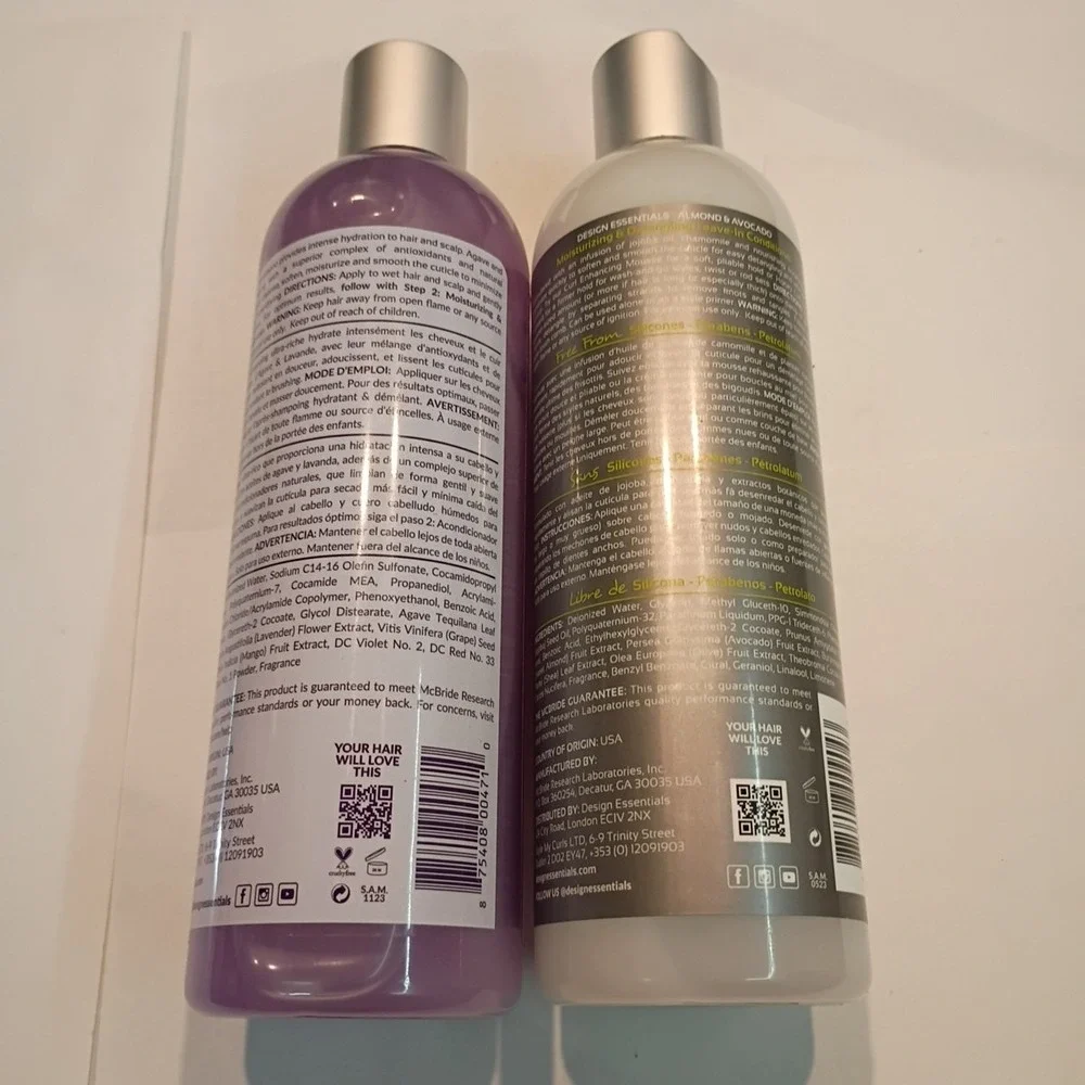 2x Lot Design Essentials Agave Lavender Shampoo + Almond Avacado Conditioner Set